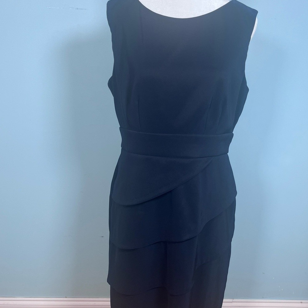 NWOT Connected Apparel‎ Dark Blue Layered Midi Dress Lined Casual Chic Stylish